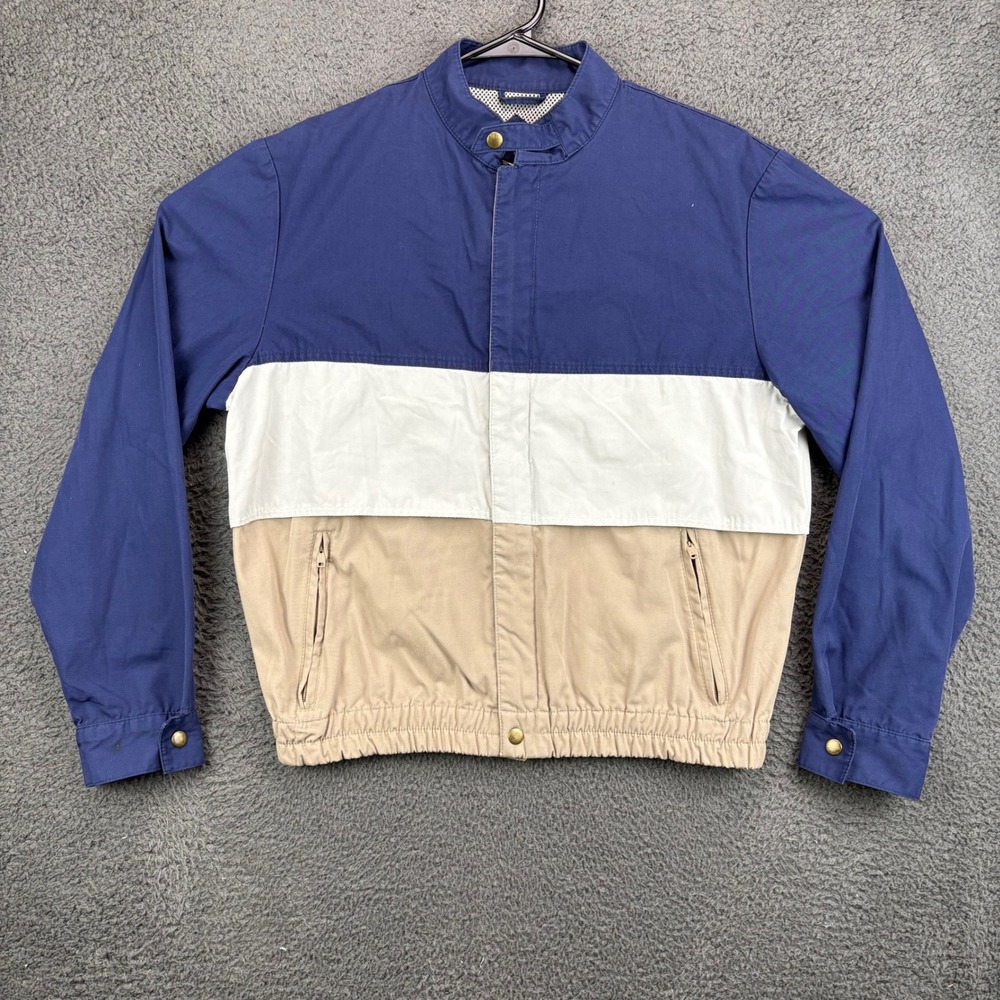 Vintage Barry Dolan Mens Jacket Blue White Tan Color Block Zip Up Size M‎